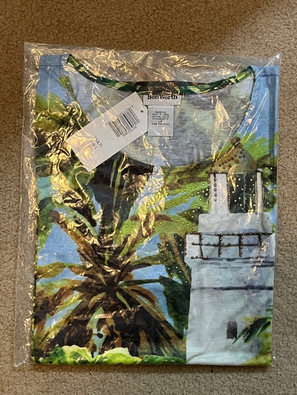 Bon Worth Tropical Palm & Lighthouse Top – Petite Large 🌴 NWT - Picture 10 of 10